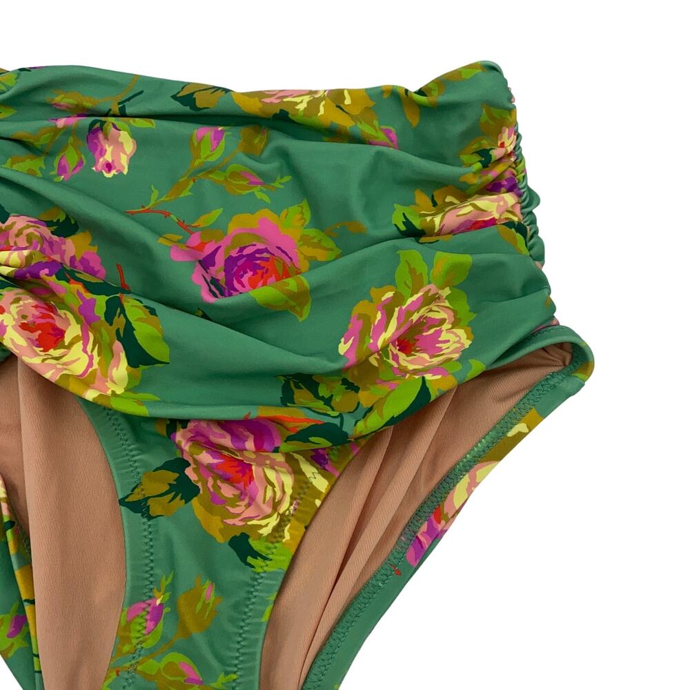 New J. Crew Green Floral Ruched High Waist Bikini Swim Bathing Suit Bottom XXS - Picture 3 of 8